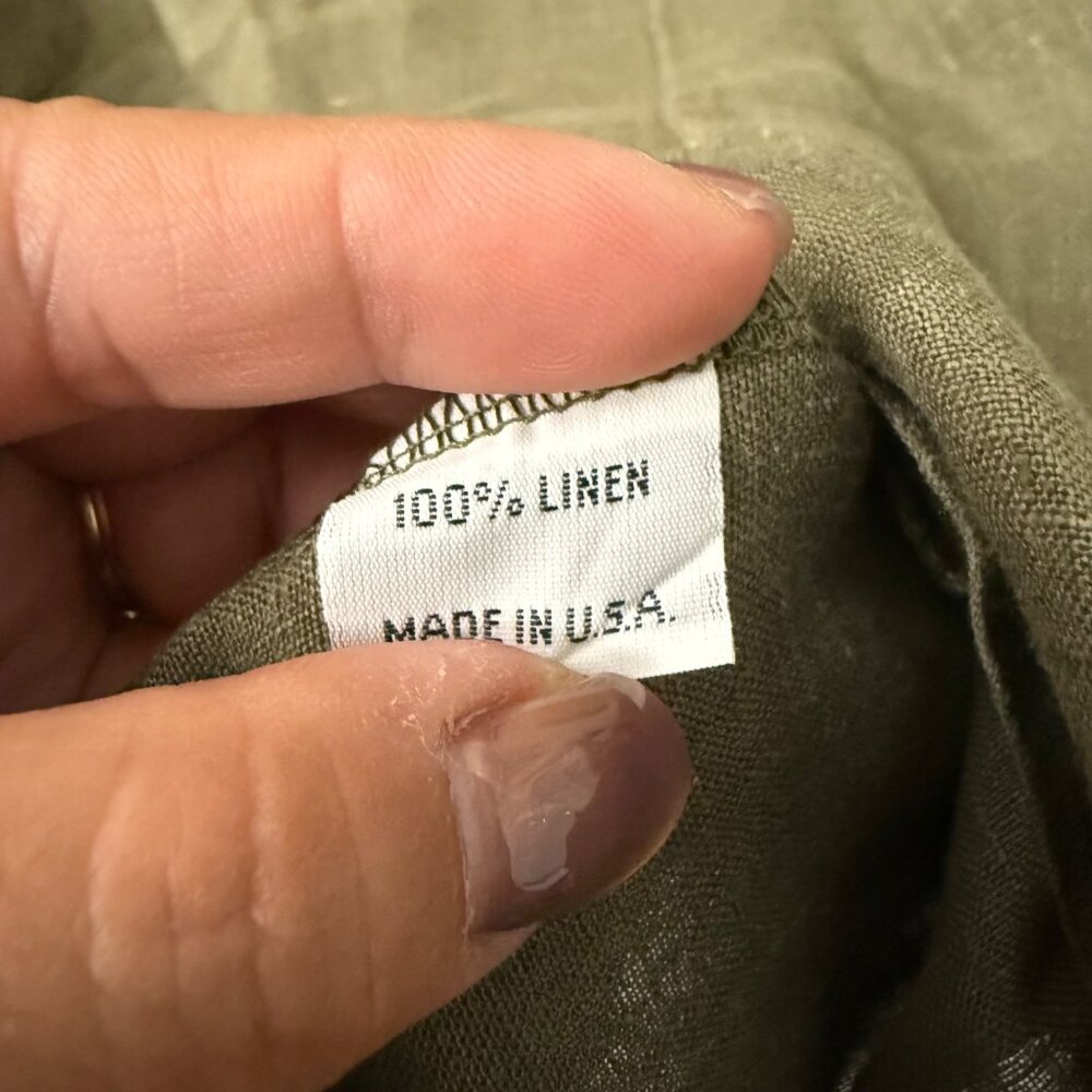 Bryn Walker Olive Green Pure Linen Lagenlook Vneck Tunic Dress Womens Size XXS - Picture 6 of 7